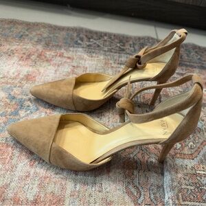 Sexy brown suede ankle tie pump